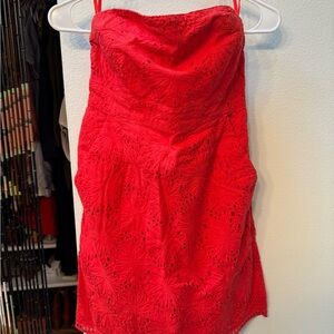 Red Lace Strapless Dress